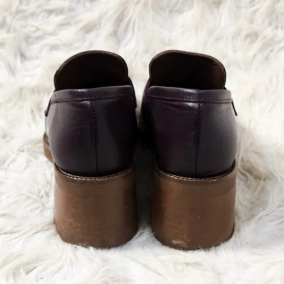 Alohas Roxanne Burgundy Leather Loafers Heels Block Heel Square Toe Brown