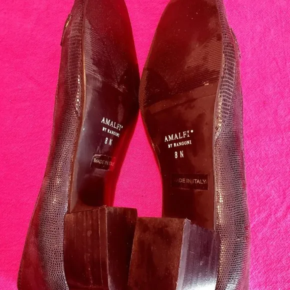 AMALFI by Rangoni Green Snake Leather Horsebit Square Toe Loafers Sz 8 EUC