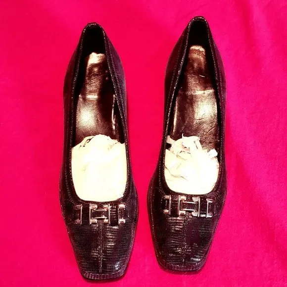 AMALFI by Rangoni Green Snake Leather Horsebit Square Toe Loafers Sz 8 EUC