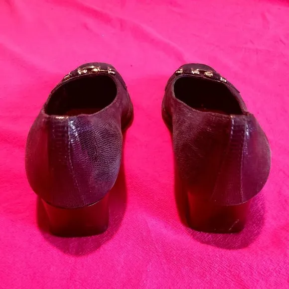 AMALFI by Rangoni Green Snake Leather Horsebit Square Toe Loafers Sz 8 EUC