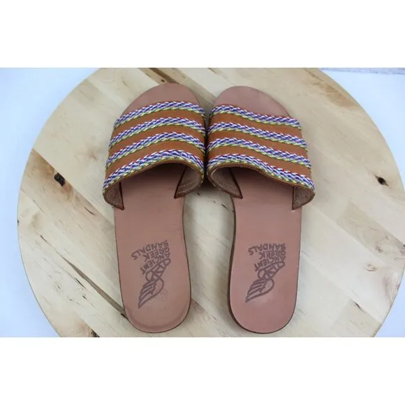 Ancient Greek Leather Sandal Womens 37 Size 7 Brown Slip On Shoe Flats Slide