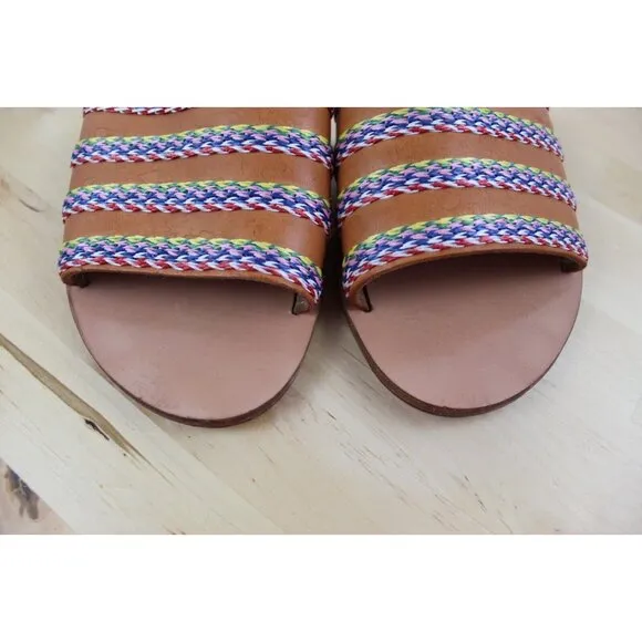 Ancient Greek Leather Sandal Womens 37 Size 7 Brown Slip On Shoe Flats Slide