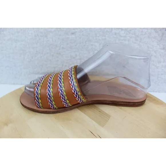 Ancient Greek Leather Sandal Womens 37 Size 7 Brown Slip On Shoe Flats Slide