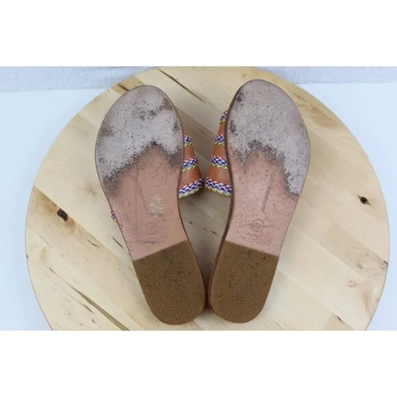 Ancient Greek Leather Sandal Womens 37 Size 7 Brown Slip On Shoe Flats Slide