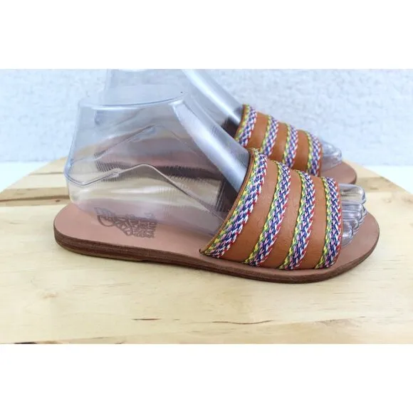 Ancient Greek Leather Sandal Womens 37 Size 7 Brown Slip On Shoe Flats Slide