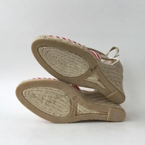 Andre Assous Striped Wedge Lace Up Espadrille Red White Size 10 New
