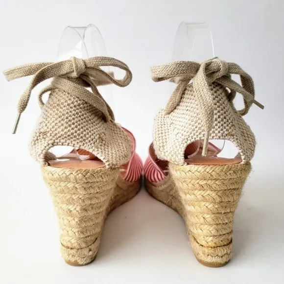 Andre Assous Striped Wedge Lace Up Espadrille Red White Size 10 New