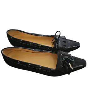 Ann Taylor Sz 7.5 Black Suede Women's Point Toe Tassle Loafers SH313