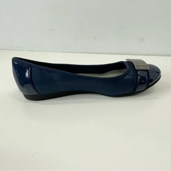Anne Klein Shoes Adette Navy Blue Patent Slip On Flats Size 8