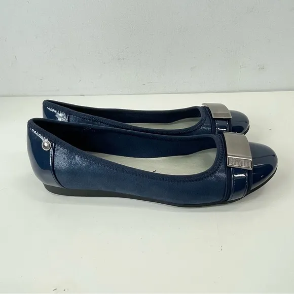 Anne Klein Shoes Adette Navy Blue Patent Slip On Flats Size 8