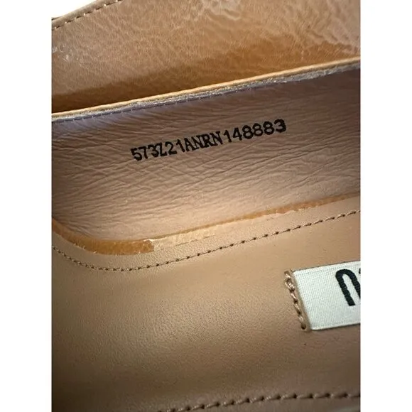 Anthropologie Bibi Lou Valencia Block Heel Loafers Camel Patent Leather 39 US 9
