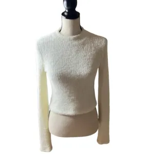 Anthropologie Cream Fuzzy Ribbed Knit Sweater – Soft Cropped – Size S
