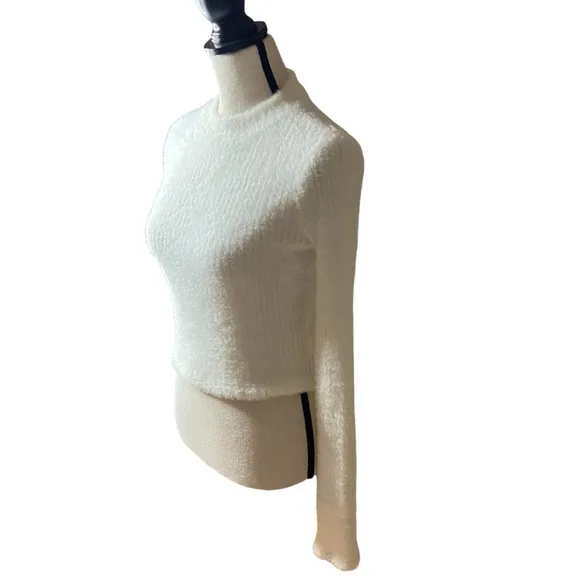 Anthropologie Cream Fuzzy Ribbed Knit Sweater – Soft Cropped – Size S