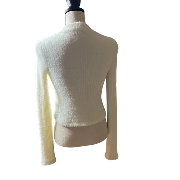 Anthropologie Cream Fuzzy Ribbed Knit Sweater – Soft Cropped – Size S
