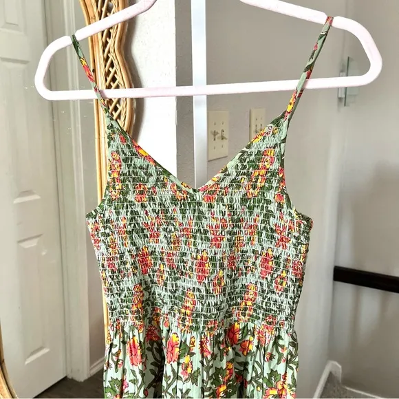 Anthropologie / dRA Green Block Print Floral Dress
