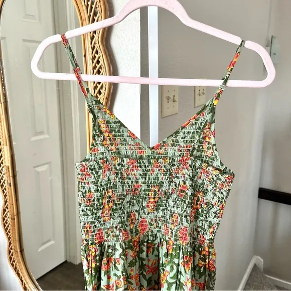 Anthropologie / dRA Green Block Print Floral Dress