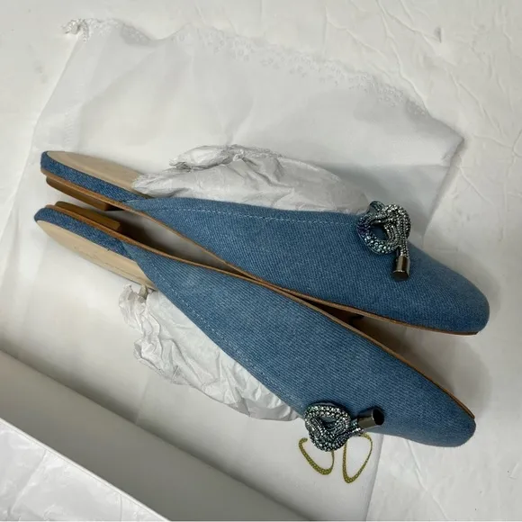Anthropologie Guillermina Blue Denim Bow Flats NIB