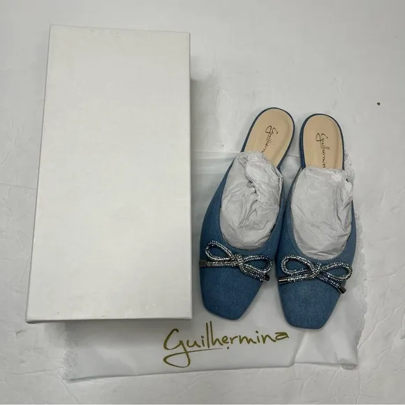 Anthropologie Guillermina Blue Denim Bow Flats NIB