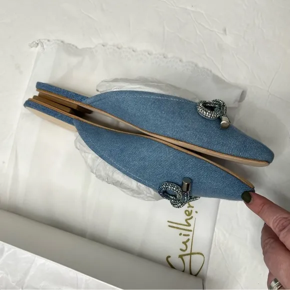 Anthropologie Guillermina Blue Denim Bow Flats NIB