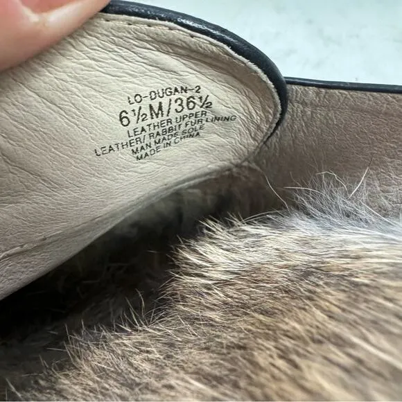 Anthropologie Louis et Cie Black Leather Fur Lined Mules Loafers Size 6.5
