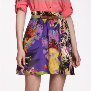 {Anthropologie} Maeve Carrizo Mixed Abstract Floral Print Silk Skirt Small