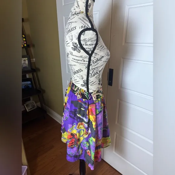{Anthropologie} Maeve Carrizo Mixed Abstract Floral Print Silk Skirt Small