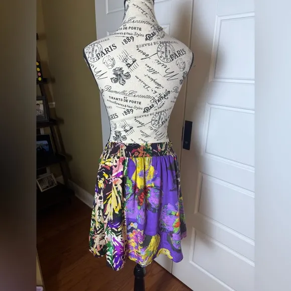 {Anthropologie} Maeve Carrizo Mixed Abstract Floral Print Silk Skirt Small