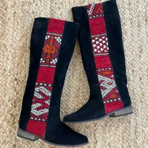 Anthropologie New Pull on Howsty Kilim &amp; SuedeCoachella dance all day knee boots