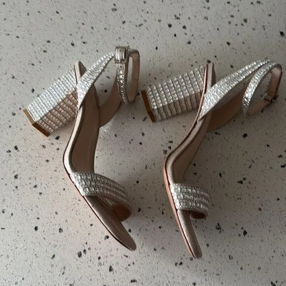 Antonio Melani Marryanna Rhinestone Embellished Ankle Strap Dress Sandals Sz 7.5