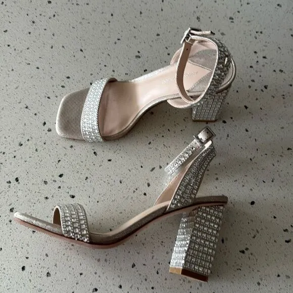 Antonio Melani Marryanna Rhinestone Embellished Ankle Strap Dress Sandals Sz 7.5