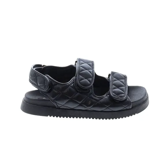 Aqua Black Quilted Margo Round Toe Platform Slingback Sandals