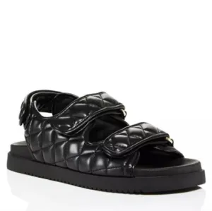 Aqua Black Quilted Margo Round Toe Platform Slingback Sandals