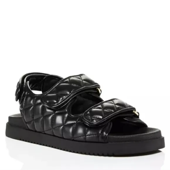 Aqua Black Quilted Margo Round Toe Platform Slingback Sandals