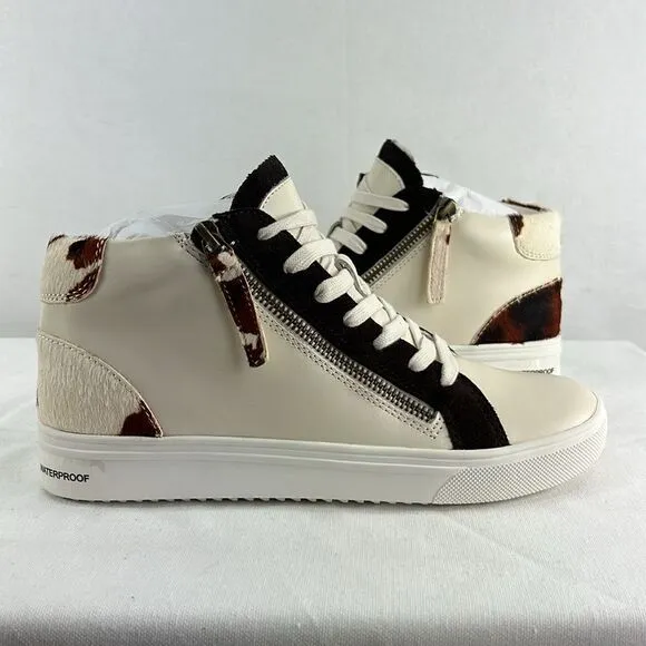 Aqua College Guliette Lace-Up Zip Sneakers- Cow Print Leather- Size 8 - NIB