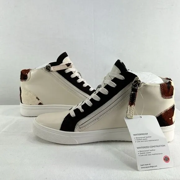 Aqua College Guliette Lace-Up Zip Sneakers- Cow Print Leather- Size 8 - NIB