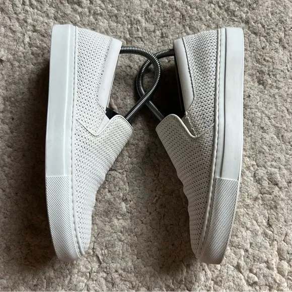 Aquatalia: Ashlynn Weatherproof Woven White Leather Slip On Sneakers Size 8