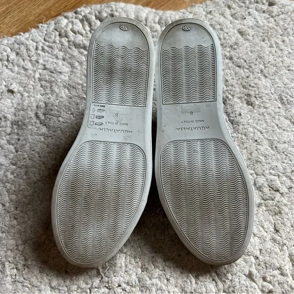Aquatalia: Ashlynn Weatherproof Woven White Leather Slip On Sneakers Size 8