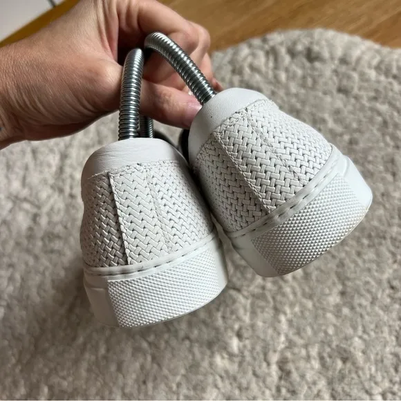 Aquatalia: Ashlynn Weatherproof Woven White Leather Slip On Sneakers Size 8
