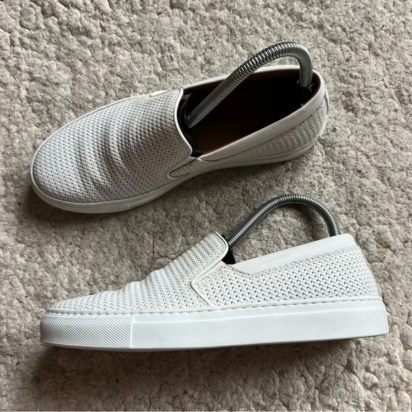 Aquatalia: Ashlynn Weatherproof Woven White Leather Slip On Sneakers Size 8