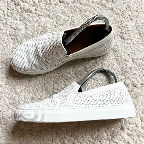 Aquatalia: Ashlynn Weatherproof Woven White Leather Slip On Sneakers Size 8