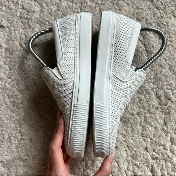 Aquatalia: Ashlynn Weatherproof Woven White Leather Slip On Sneakers Size 8