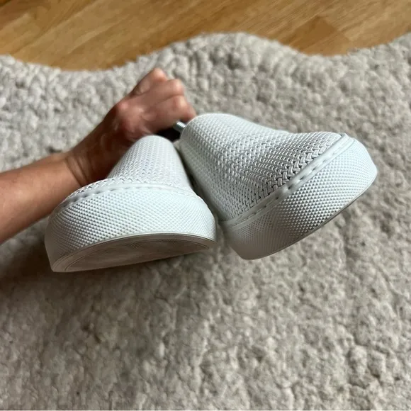Aquatalia: Ashlynn Weatherproof Woven White Leather Slip On Sneakers Size 8