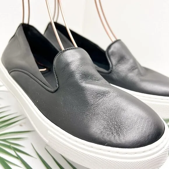 Aquatalia Black Leather Slip On Casual Weatherproof Sneakers Size 8 NWOB