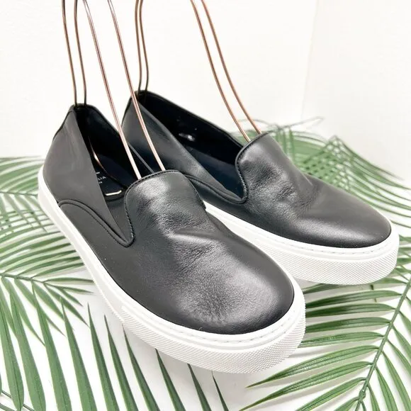 Aquatalia Black Leather Slip On Casual Weatherproof Sneakers Size 8 NWOB