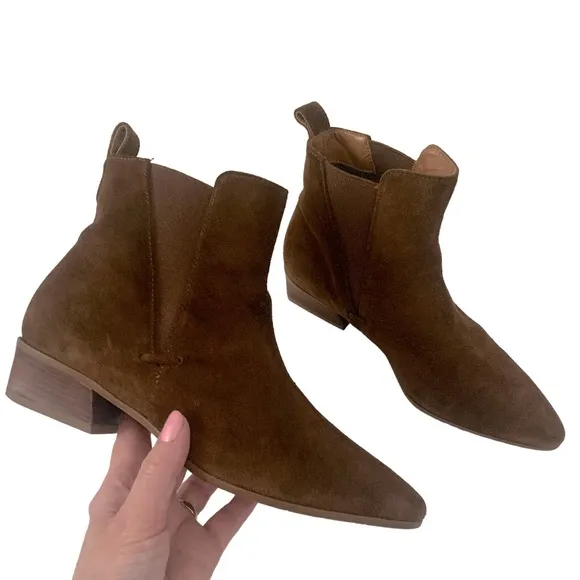 Aquatalia Farica Suede Pointed Toe Weatherproof Pull-On Ankle Boots Chestnut 5.5