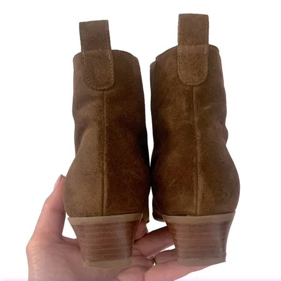 Aquatalia Farica Suede Pointed Toe Weatherproof Pull-On Ankle Boots Chestnut 5.5