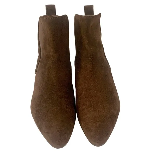 Aquatalia Farica Suede Pointed Toe Weatherproof Pull-On Ankle Boots Chestnut 5.5