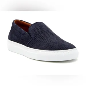 Aquatalia Navy Alisha Mini Embossed Suede Slip-on Sneakers Weatherproof Size 8