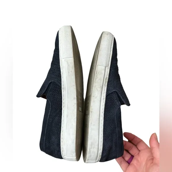 Aquatalia Navy Alisha Mini Embossed Suede Slip-on Sneakers Weatherproof Size 8