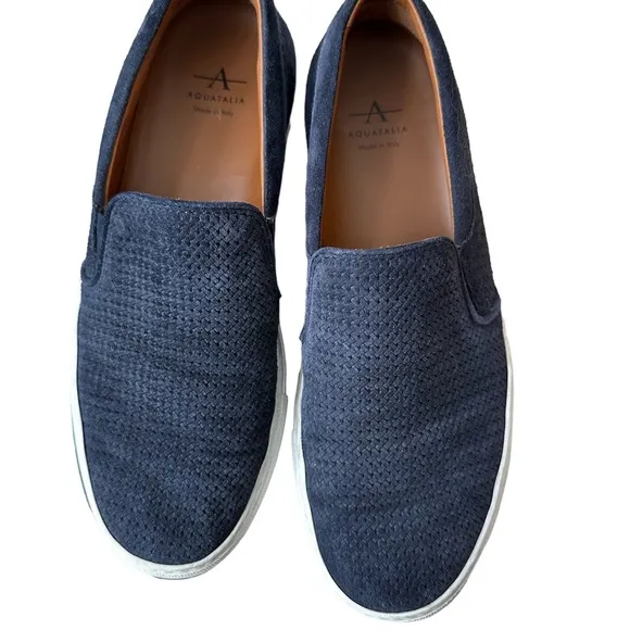 Aquatalia Navy Alisha Mini Embossed Suede Slip-on Sneakers Weatherproof Size 8